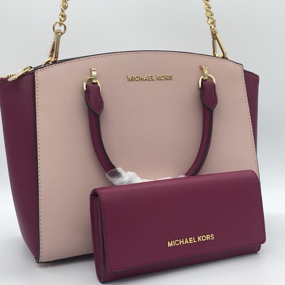 MICHAEL KORS ELLIS LG SATCHEL & LG WALLET MAGENTA - Picture 5 of 8